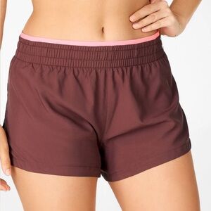 Fabletics Women's Athletic Shorts Breathe Mid-Rise Run Short in Brown and‎ Pink